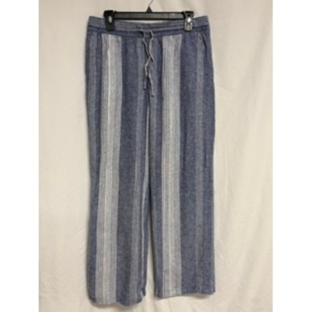 Old Navy Womens Blue White Striped Linen Blend Wide Leg Drawstring Pants Size M